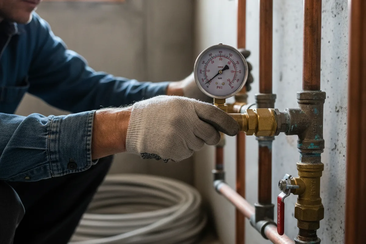 Pressure testing a repaired line during Water Line Repair in Bandera